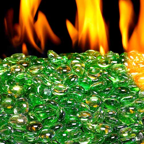 Fyre Gems Emerald gas pieces with flames.